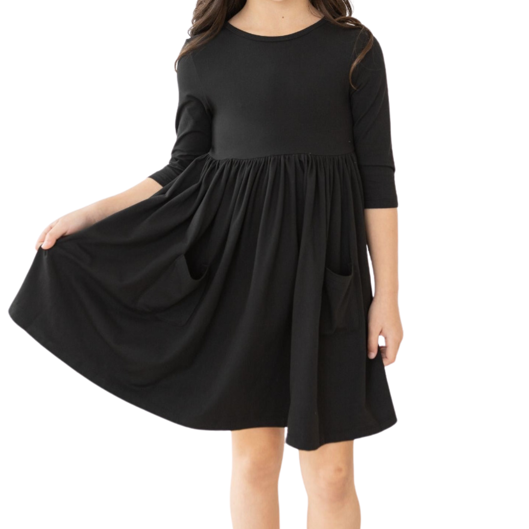 Jet Black Pocket Twirl Dress