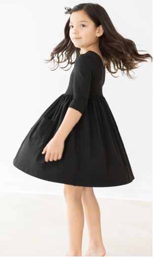 Jet Black Pocket Twirl Dress