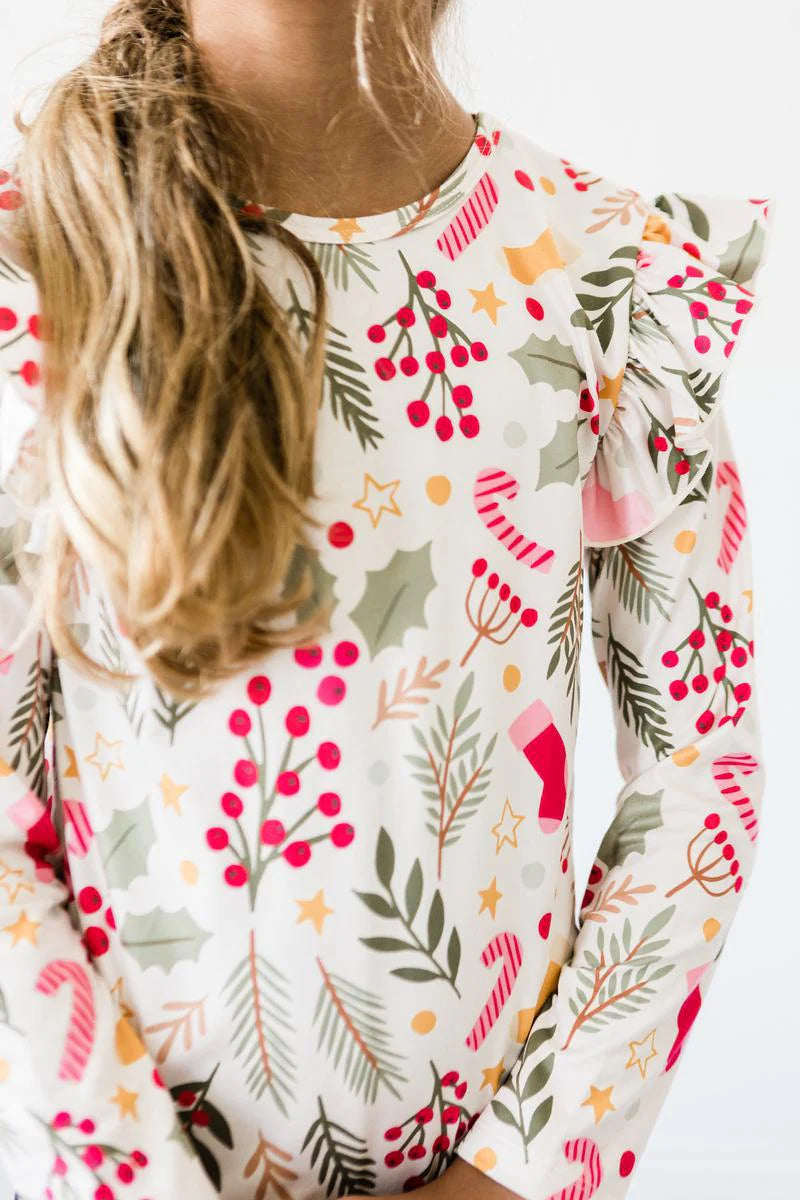 Holly Jolly Long-sleeve Ruffle Tee