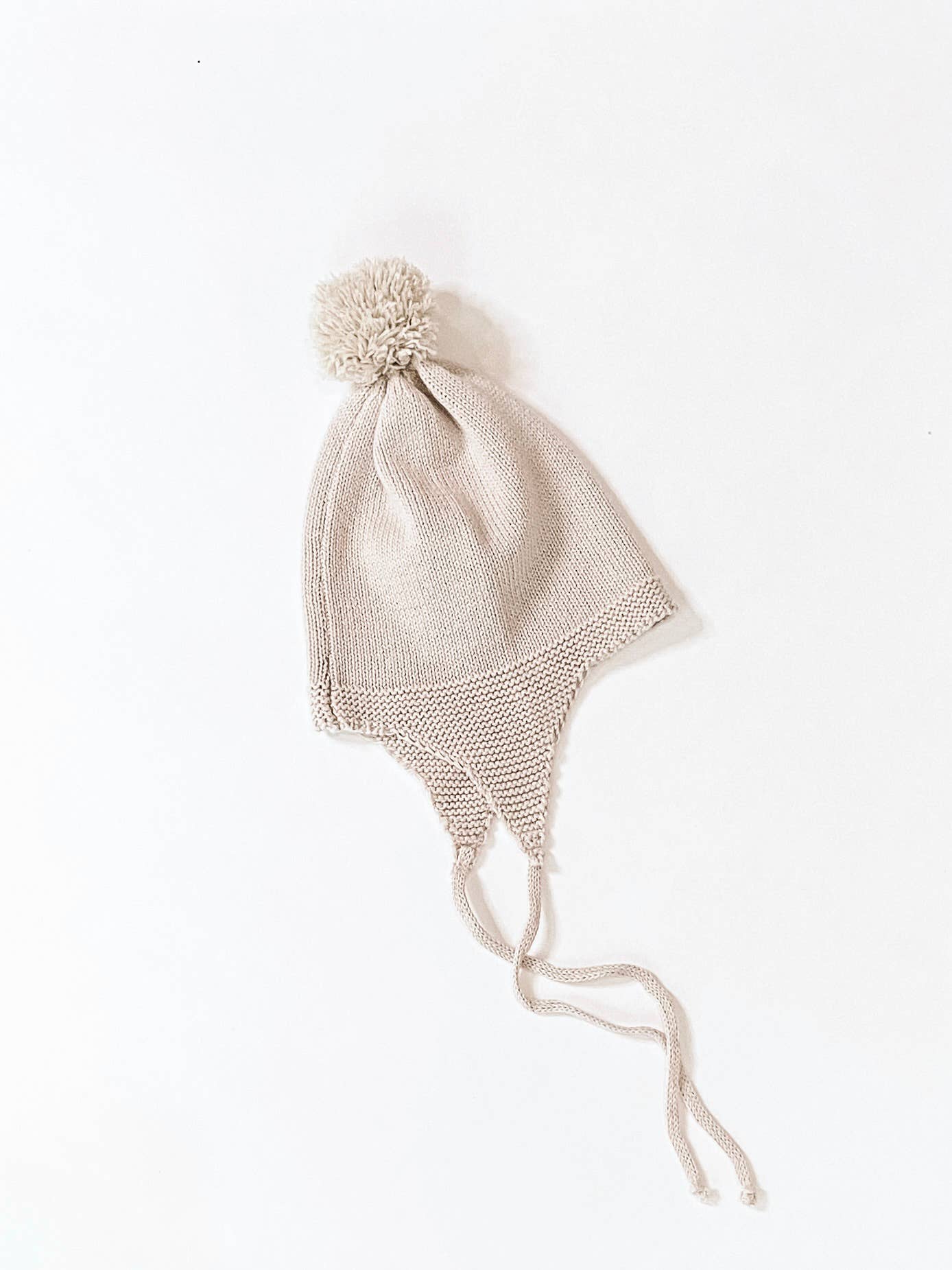 Almond Knitted Pom Pom Bonnet