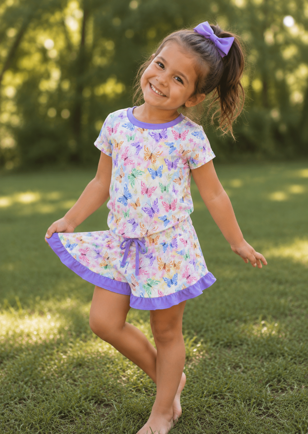 Butterfly Season Bamboo Ruffle Short Set