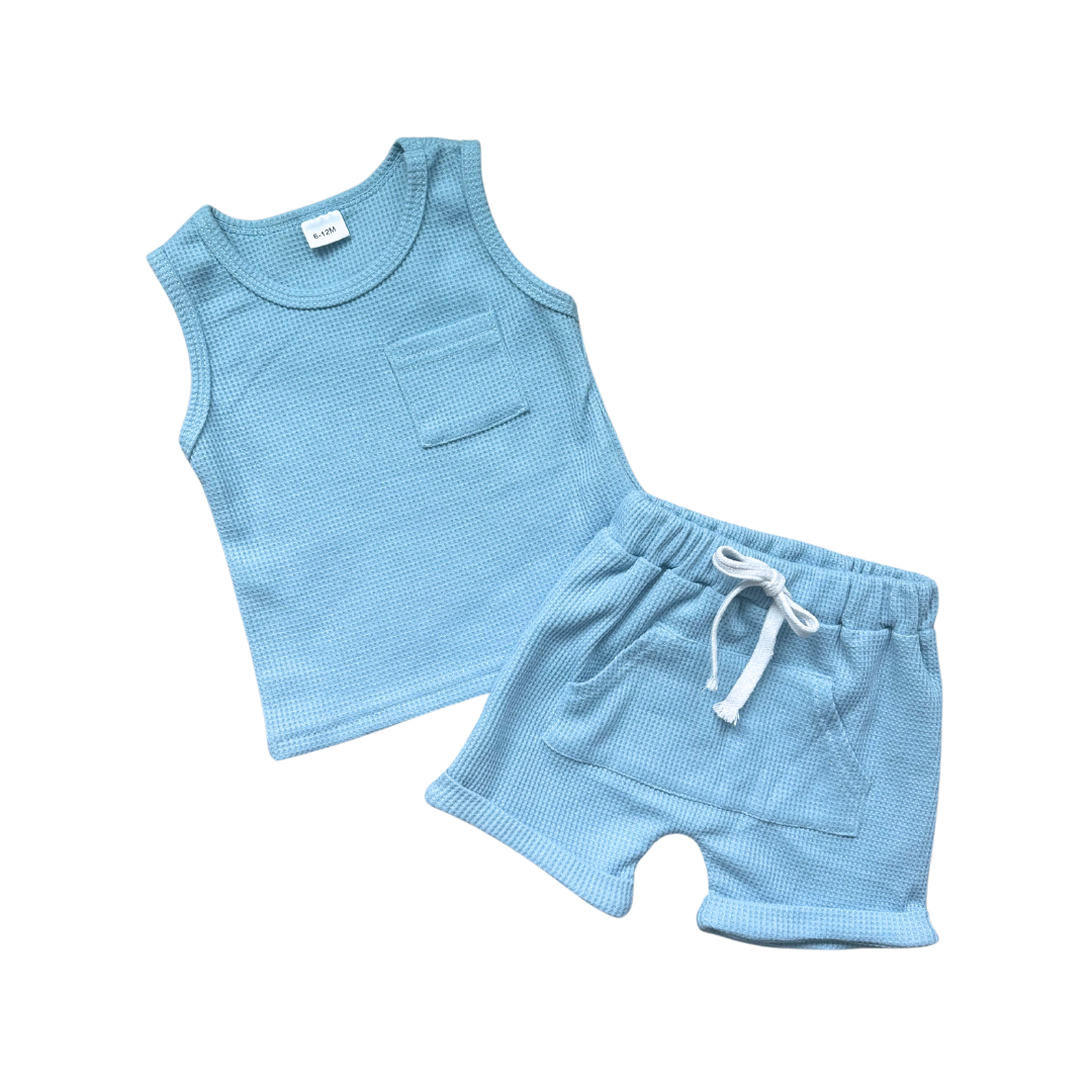 Waffle Knit Tank Set [Blue]