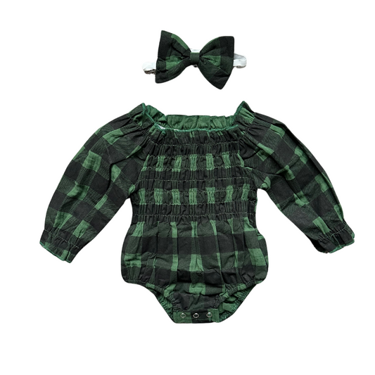 Spruce Plaid Romper Set