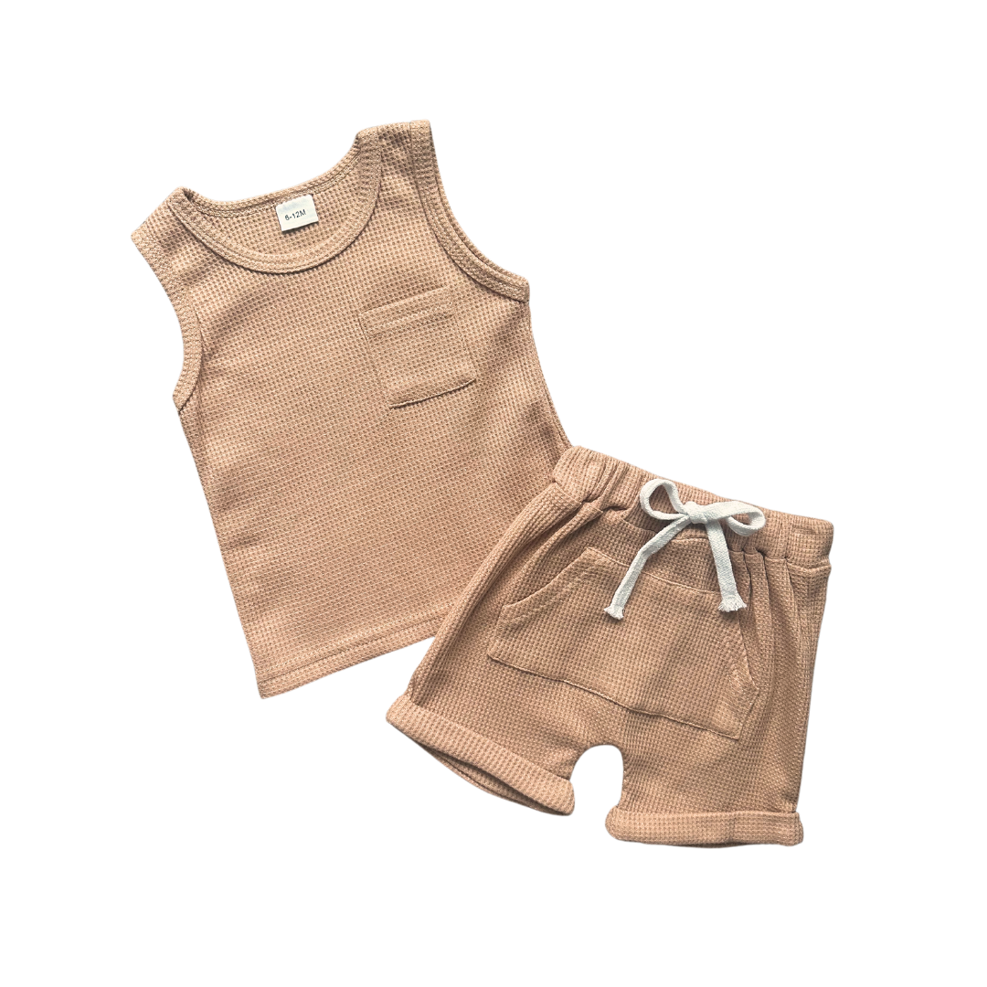 Waffle Knit Tank Set [Tan]