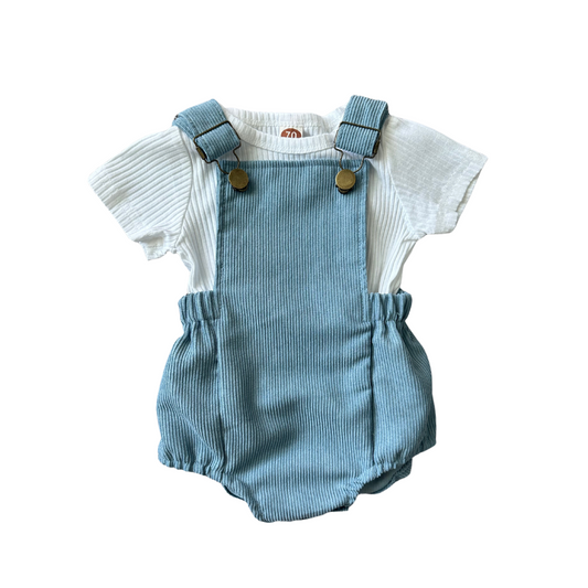 Corduroy Overalls Romper Set - Blue