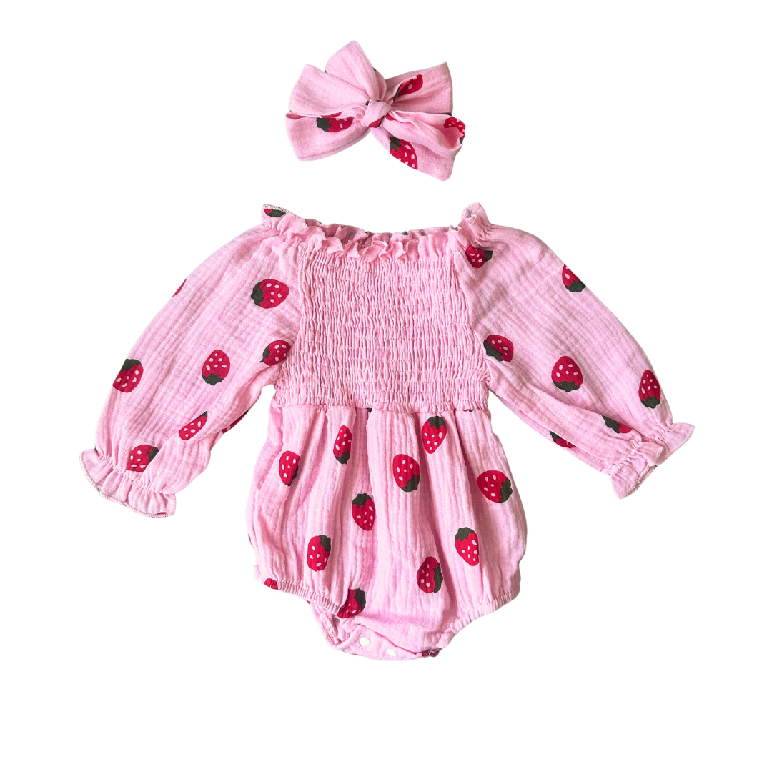 Strawberry Linen Romper
